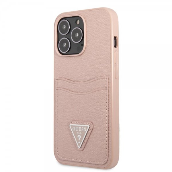 Guess iPhone 13 Pro Max -kuoret, Saffiano Double Cardslot, ruusunpunainen