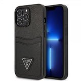 Guess iPhone 13 Pro Max Saffiano Double Cardslot -suojakuori, musta