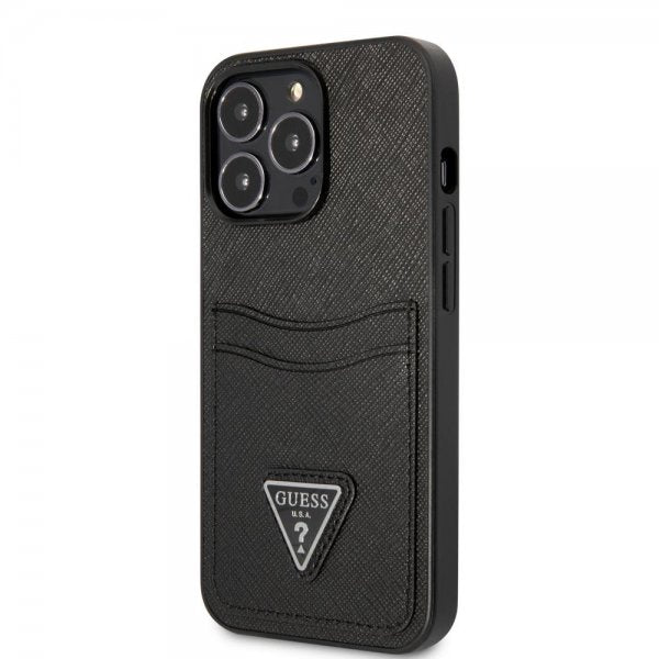 Guess iPhone 13 Pro Max Saffiano Double Cardslot -suojakuori, musta