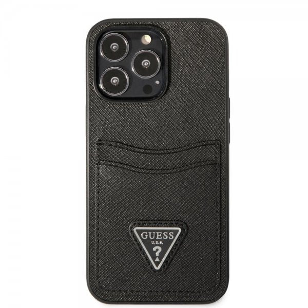 Guess iPhone 13 Pro Max Saffiano Double Cardslot -suojakuori, musta
