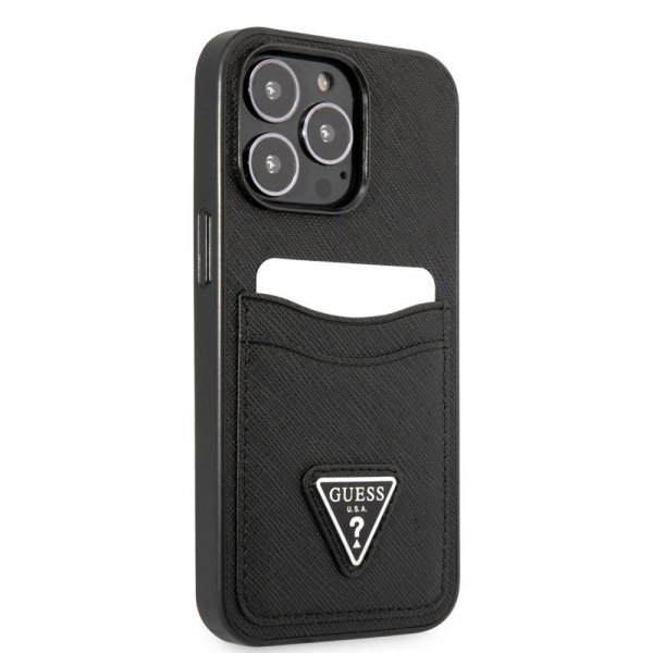 Guess iPhone 13 Pro Max Saffiano Double Cardslot -suojakuori, musta