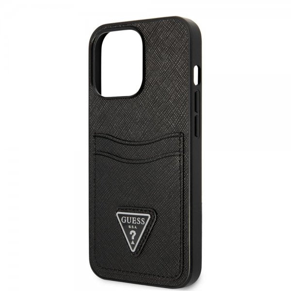 Guess iPhone 13 Pro Max Saffiano Double Cardslot -suojakuori, musta