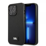 Karl Lagerfeld iPhone 13 Pro Max Saffiano Metal Plaque -suojakuori, musta