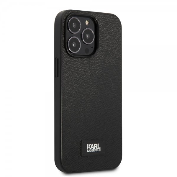 Karl Lagerfeld iPhone 13 Pro Max Saffiano Metal Plaque -suojakuori, musta
