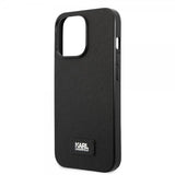 Karl Lagerfeld iPhone 13 Pro Max Saffiano Metal Plaque -suojakuori, musta