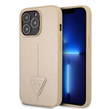 Guess iPhone 13 Pro Max Suojakuori Saffiano Metal Triangle Beige