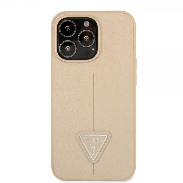 Guess iPhone 13 Pro Max Suojakuori Saffiano Metal Triangle Beige