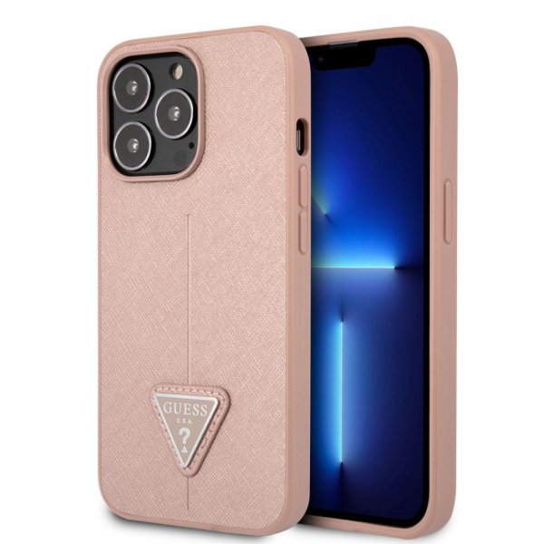 Guess iPhone 13 Pro Max Suojakuori Saffiano Metal Triangle Pink