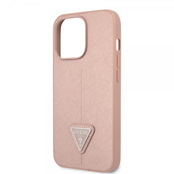 Guess iPhone 13 Pro Max Suojakuori Saffiano Metal Triangle Pink