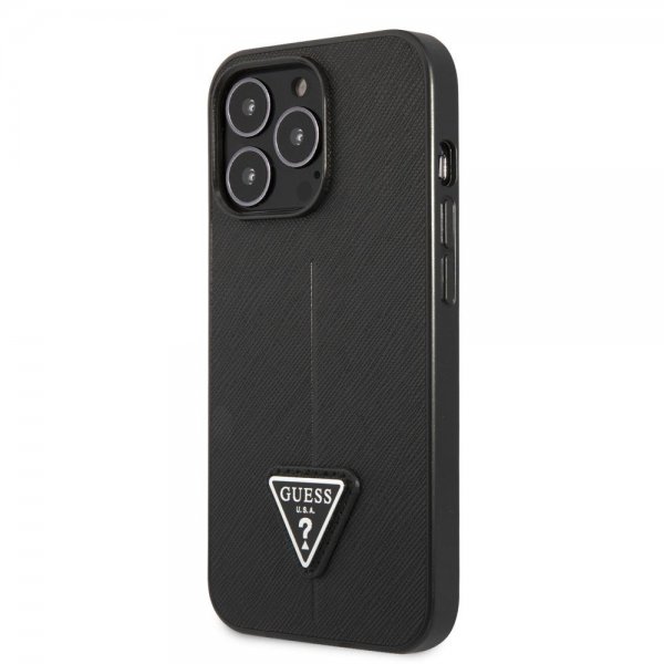 Guess iPhone 13 Pro Max Suojakuori Saffiano Metal Triangle Musta