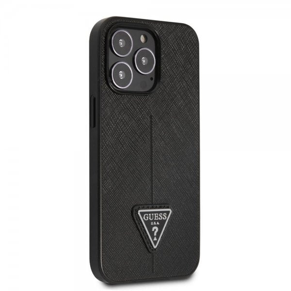Guess iPhone 13 Pro Max Suojakuori Saffiano Metal Triangle Musta