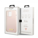 Guess iPhone 13 Pro Max kuori silikoni metallilevy MagSafe vaaleanpunainen