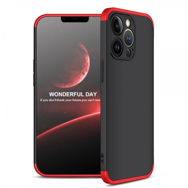 GKK iPhone 13 Pro Max Kolmiosainen Suojakuori Musta Punainen