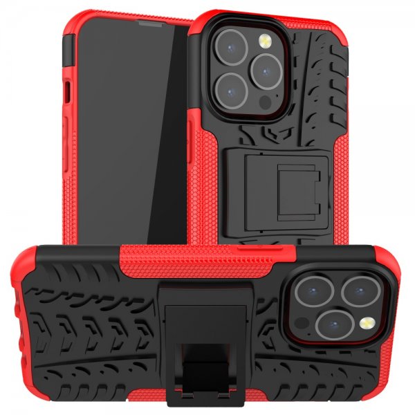 iPhone 13 Pro Kuori, rengaskuvio, jalustaominaisuus, punainen