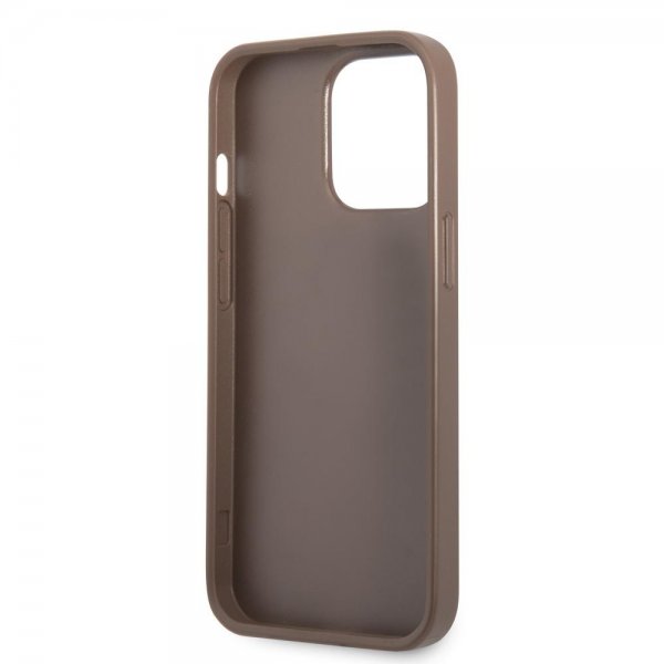 Guess iPhone 13 Pro Suojakuori Double Cardslot Metal Triangle Ruskea