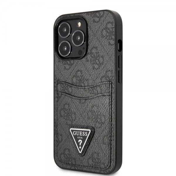 Guess iPhone 13 Pro -kuoret, Double Cardslot Metal Triangle, musta