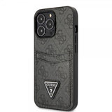 Guess iPhone 13 Pro -kuoret, Double Cardslot Metal Triangle, musta