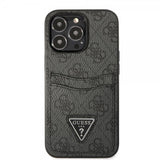 Guess iPhone 13 Pro -kuoret, Double Cardslot Metal Triangle, musta