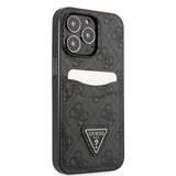 Guess iPhone 13 Pro -kuoret, Double Cardslot Metal Triangle, musta