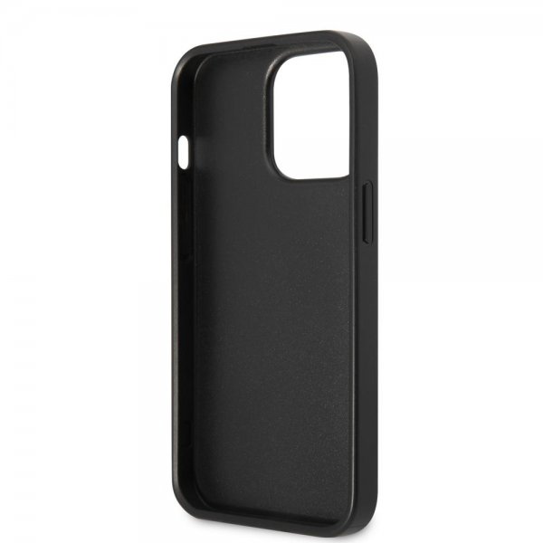 Guess iPhone 13 Pro -kuoret, Double Cardslot Metal Triangle, musta