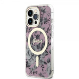 Guess iPhone 13 Pro -suojakuori Flower MagSafe, pinkki