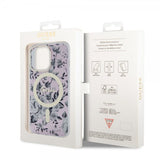 Guess iPhone 13 Pro -suojakuori Flower MagSafe, pinkki