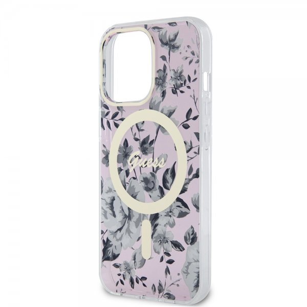 Guess iPhone 13 Pro -suojakuori Flower MagSafe, pinkki