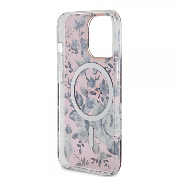 Guess iPhone 13 Pro -suojakuori Flower MagSafe, pinkki