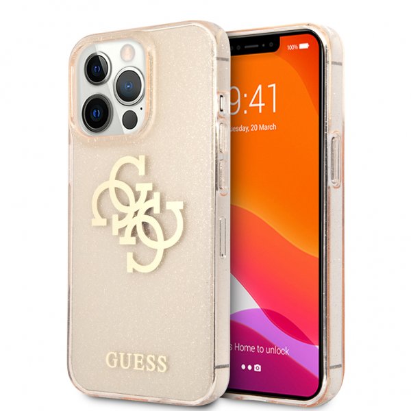 Guess iPhone 13 Pro -suojakuori, kokonaan kimalteleva, kulta