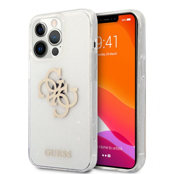 Guess iPhone 13 Pro -suojakuori, täysin läpinäkyvä glitter