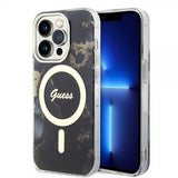 Guess iPhone 13 Pro -suojakuori Golden Marble MagSafe, musta