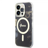 Guess iPhone 13 Pro -suojakuori Golden Marble MagSafe, musta
