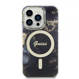 Guess iPhone 13 Pro -suojakuori Golden Marble MagSafe, musta