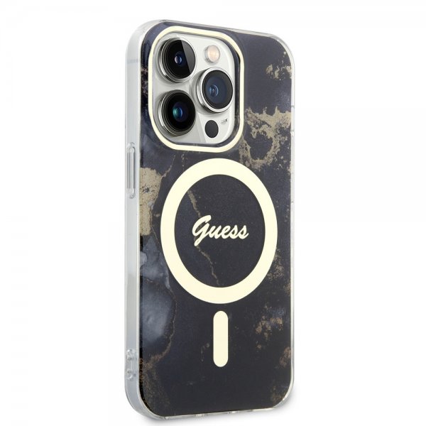 Guess iPhone 13 Pro -suojakuori Golden Marble MagSafe, musta