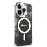 Guess iPhone 13 Pro -suojakuori Golden Marble MagSafe, musta