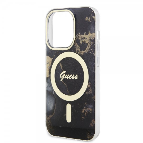 Guess iPhone 13 Pro -suojakuori Golden Marble MagSafe, musta