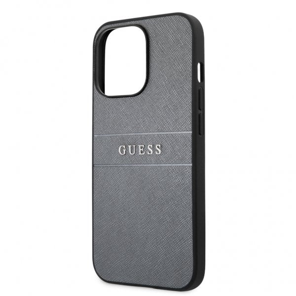 Guess iPhone 13 Pro -suojakuori Hot Stamp Metal Logo - harmaa