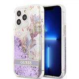 Guess iPhone 13 Pro -suojakuori Liquid Glitter Flower Pattern - violetti