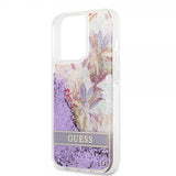 Guess iPhone 13 Pro -suojakuori Liquid Glitter Flower Pattern - violetti