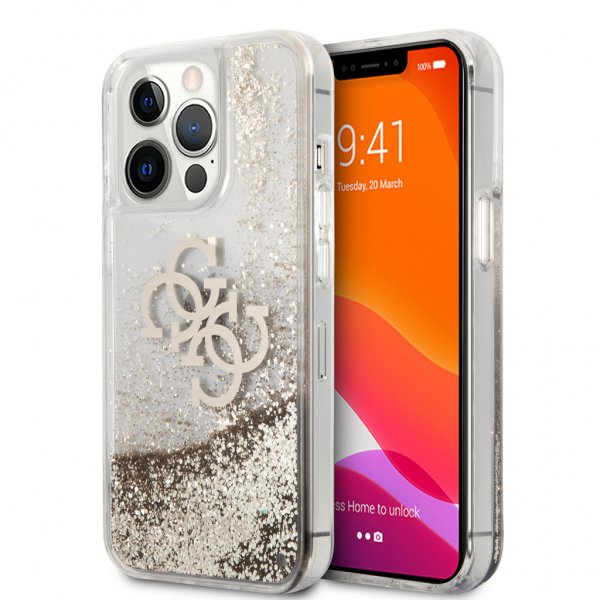 Guess iPhone 13 Pro -suojakuori Liquid Glitter, kulta