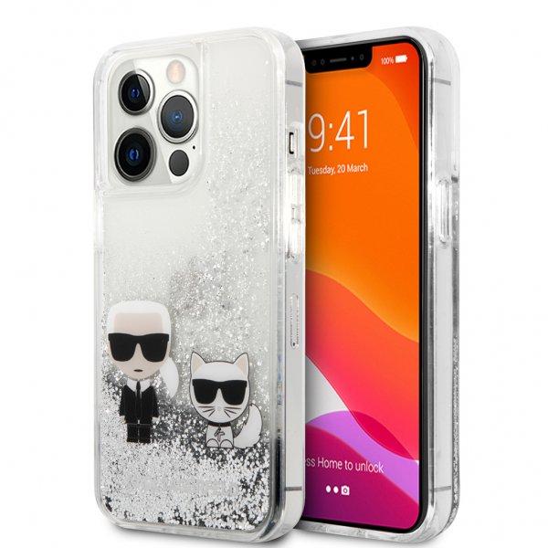 Karl Lagerfeld iPhone 13 Pro Suojakuori Liquid Glitter Hopea