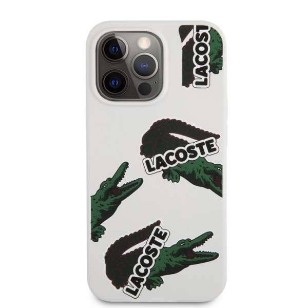 Lacoste iPhone 13 Pro -suojakuori Liquid Silicone Allover Pattern White