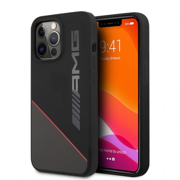 AMG iPhone 13 Pro -suojakuori, Liquid Silicone, Two Tone, musta