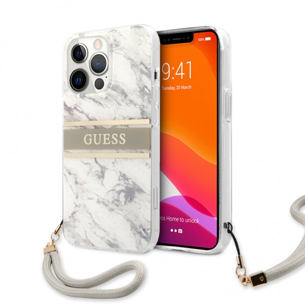 Guess iPhone 13 Pro -suojakuori Marble Design Stripe Harmaa