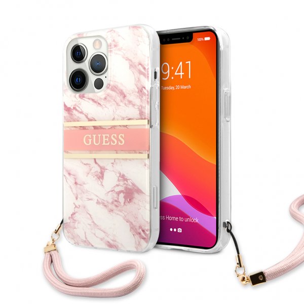Guess iPhone 13 Pro -suojakuori Marble Design Stripe, ruusukulta