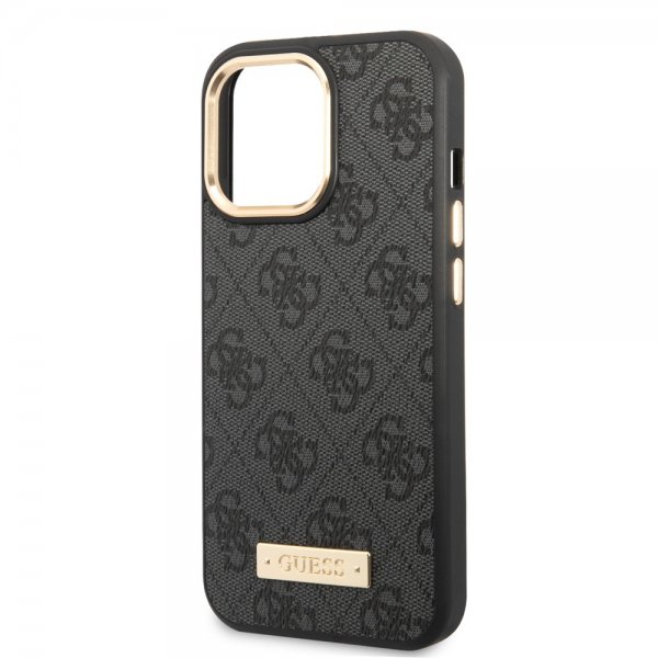 Guess iPhone 13 Pro -suojakuori, Metal Plate Logo MagSafe, musta