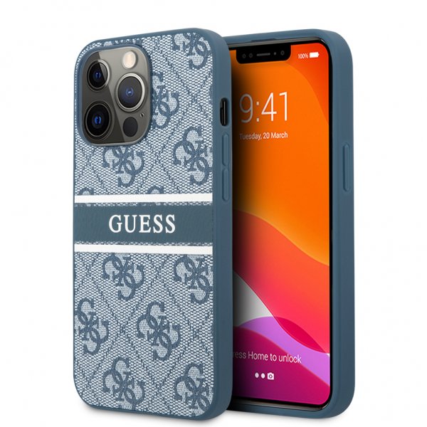 Guess iPhone 13 Pro -suojakuori Printed Stripe Sininen