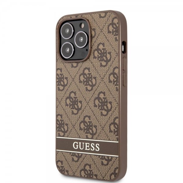 Guess iPhone 13 Pro kuori, Printed Stripe Bottom Brown