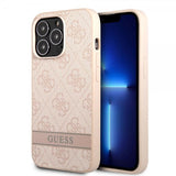 Guess iPhone 13 Pro -suojakuori Printed Stripe Bottom, vaaleanpunainen