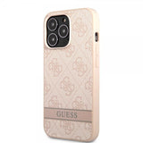 Guess iPhone 13 Pro -suojakuori Printed Stripe Bottom, vaaleanpunainen